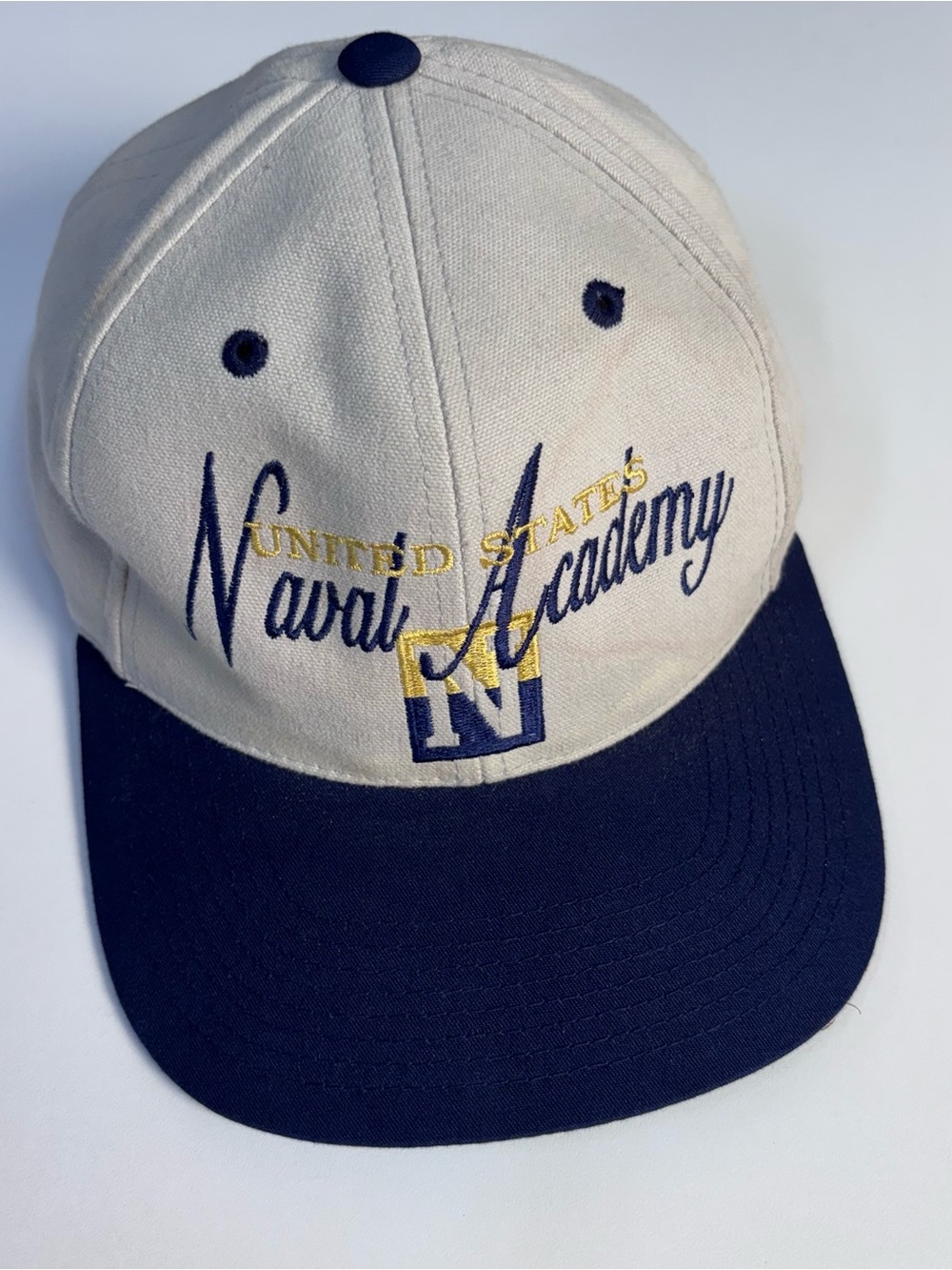 Collegiate Licensed Khaki Baseball Cap - Cream & Navy Embroidery
